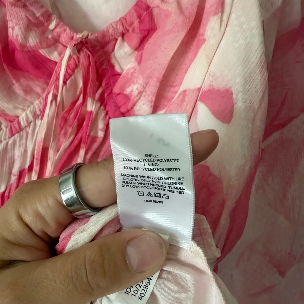 Express Pink and White Smocked Long Sleeve Blouse - Picture 3 of 5